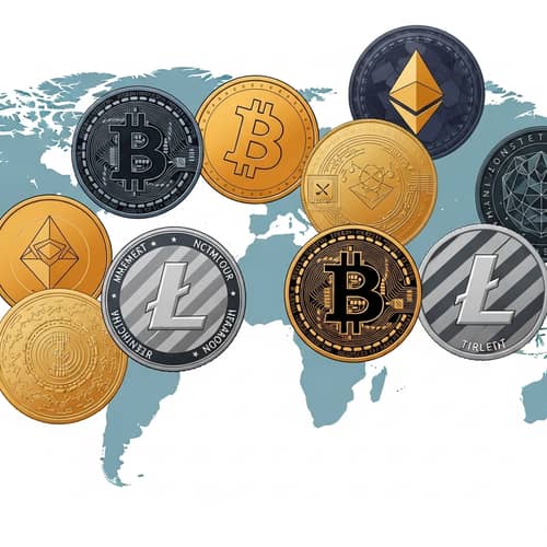Cryptocurrency Illustration: Bitcoin, Ethereum, Litecoin
