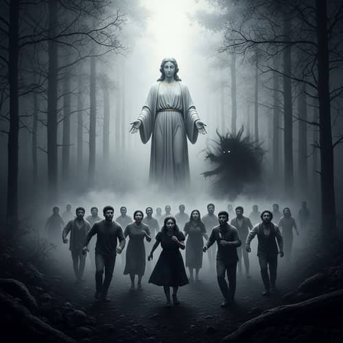 Divine vs Dark: A Haunting B&W Encounter