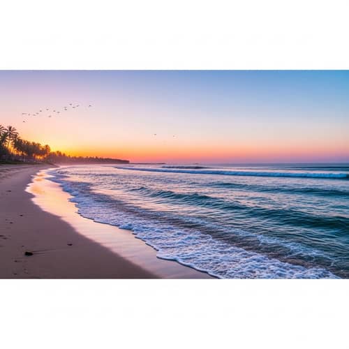 Tranquil Sunset Beach View | Calm Pink and Orange Hues