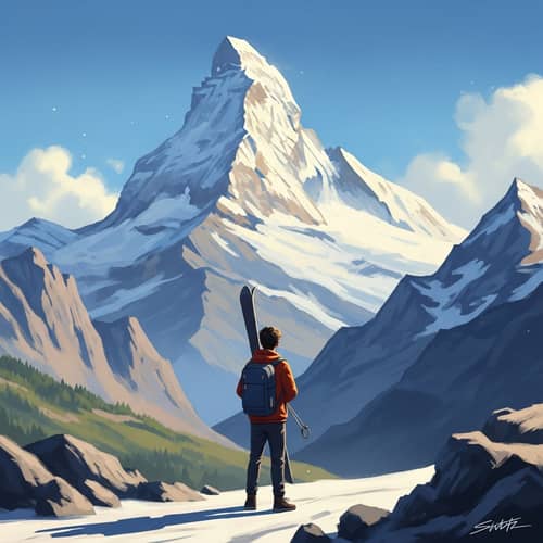 Educational Journey Depicted: Student Facing Tall Mountain Vista