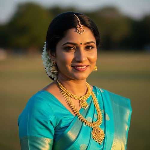 South Asian Woman in Turquoise Sari | Strength & Tranquility