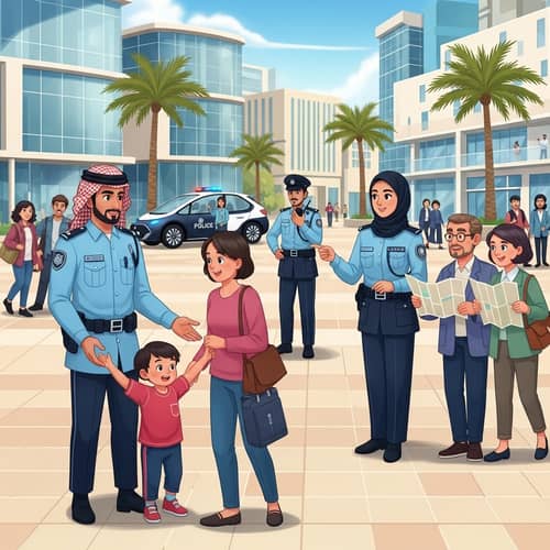 Diverse Police Officers Serving Qatar | Urban Safety Scenes