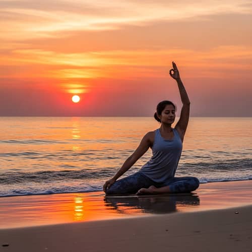 Soothing Meditation Image with South Asian Woman at Sunset