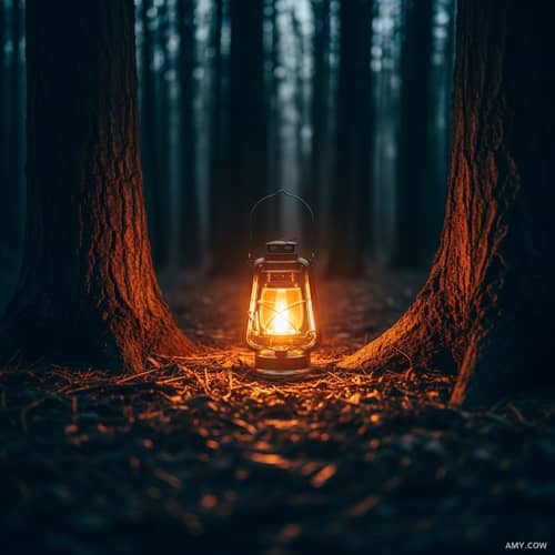 Small Lantern Lighting Up Mysterious Forest