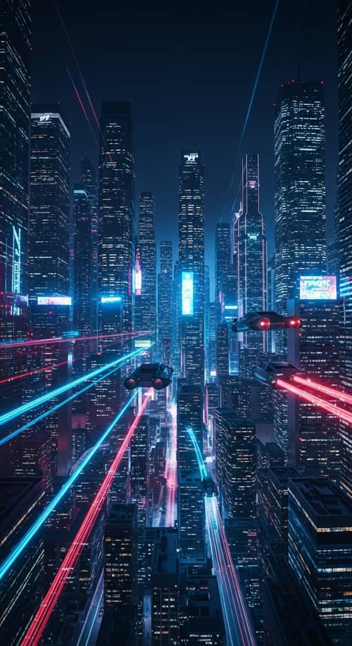 Futuristic Night Cityscape with Neon Skyscrapers | Cyberpunk Style