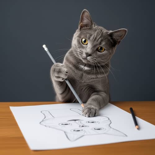 Lively American Shorthair Cat Drawing Playfully