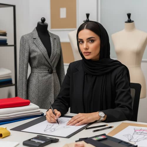 Middle-Eastern Fashion Designer Creating Latest Design