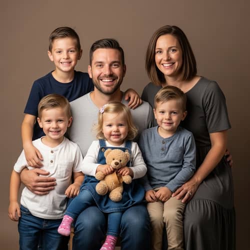 Beautiful Family Portrait: Parents and Kids Joyfully Pose Together
