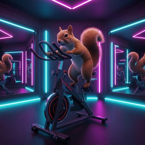 Neon Lights Spinning Workout with Squirrel | Gym Scene