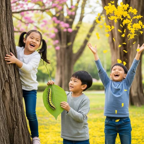 Asian Children Playing in Lush Park | Fun and Adventure Outdoors