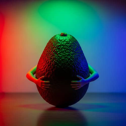 Avocado with Hands Under RGB Lights