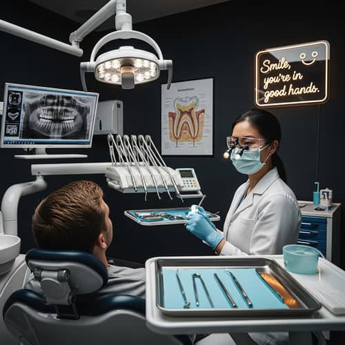 Dark Dental Office Wallpaper | Professional Dentist Scene