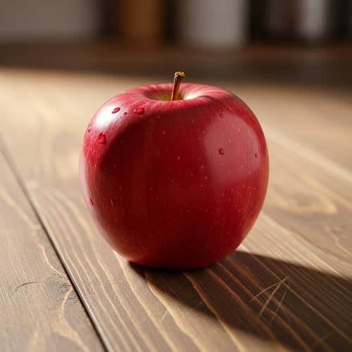 Ripe Red Apple on Wooden Table - Fresh and Juicy Fruits