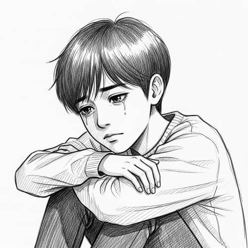Heartbreaking Portrait of Sad Asian Boy | Emotional Drawing