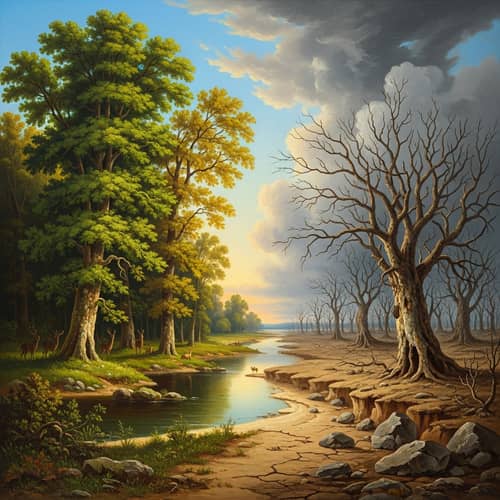 Impacts of Climate Change on Verdant Forest: Artistic Transformation