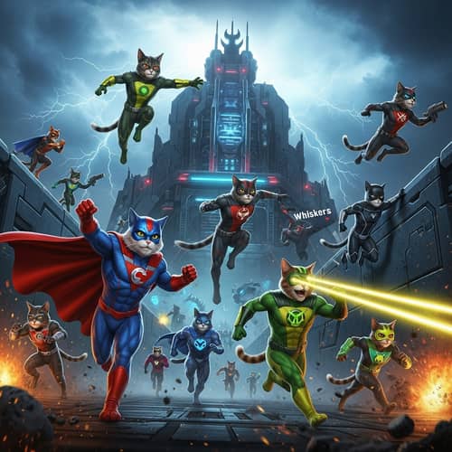 Cat Superheroes Storming Enemy Base
