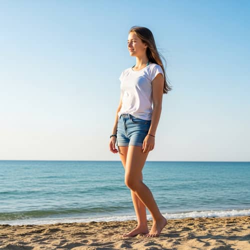 Teen Girl Enjoying Serene Beach Moment | Youthful Joy