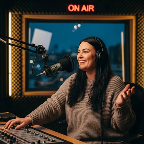 Empowered and Happy Woman Hosting Radio Show