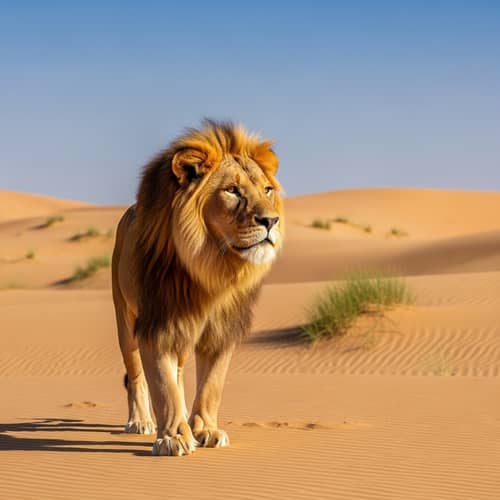 Majestic Lion Roaming Desert Landscape