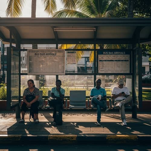 Bus Stop Scene in the Philippines with Diverse Characters