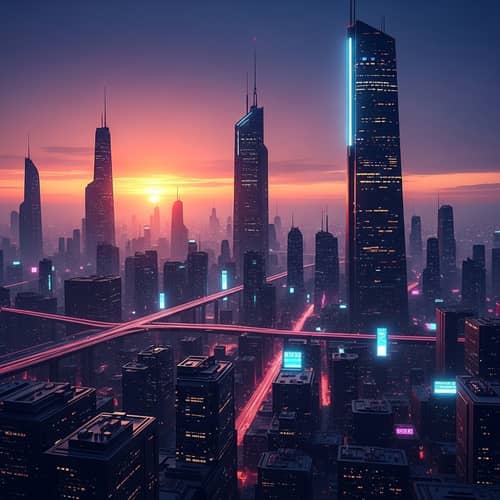 Futuristic Cityscape at Sunset | Digital Art Masterpiece
