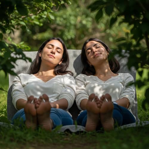 Relaxed Hispanic Women Lounging in Serene Environment