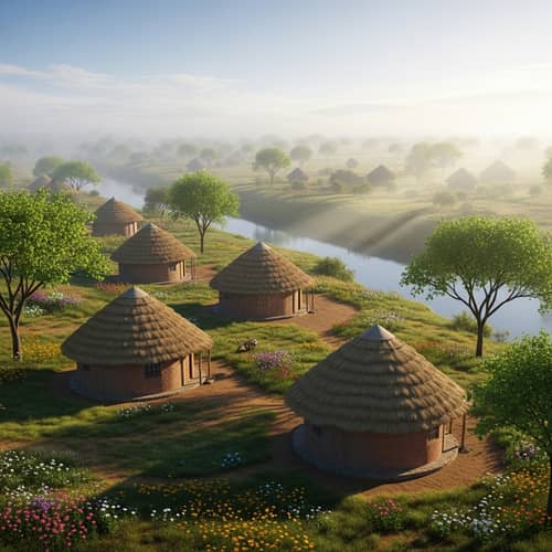 Serene African Village Panorama | Morning Charm