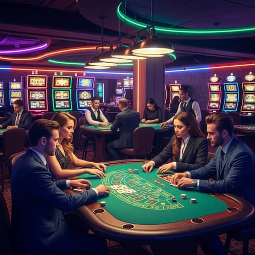 Vibrant Neon Casino Scene | Engrossing Card Games & Slot Machines