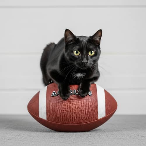 Black Cat on Football - Playful Feline Picture