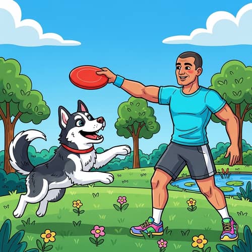 Playful Siberian Husky Interaction in Colorful Park Setting