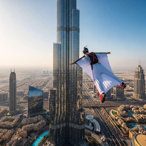Wingsuit Soaring Over Burj Khalifa in Dubai