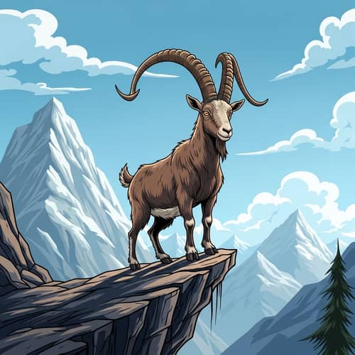 Rebellious Goat Displaying Defiance on Mountain Ledge