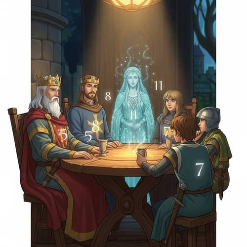 Arthurian Legends Round Table with King Arthur, Lancelot, Lady of the Lake, Perceval
