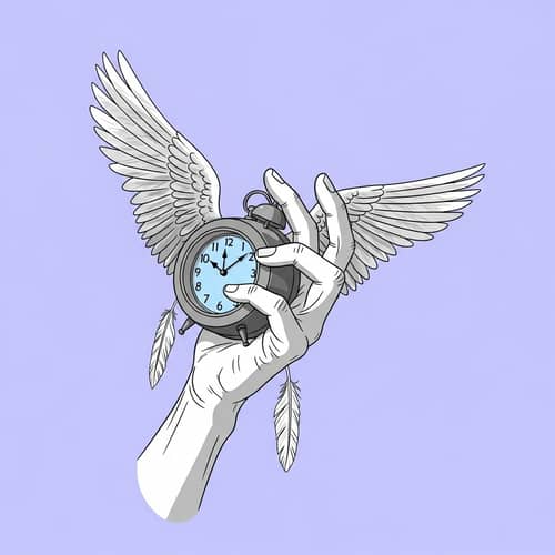 Surrealist Clock with Wings: Minimalist Design in Lavender