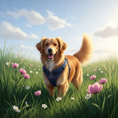 Captivating Medium-Sized Dog with Beautiful Golden Fur in Lush Meadow