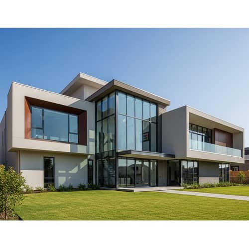 Modern Real Estate Architecture with Large Glass Windows