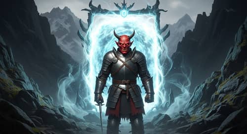 Mystical Medieval Warrior Demon Protecting Magical Portal