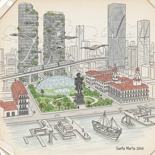 Futuristic Sketch of Santa Marta 2040 | Cityscape Drawing