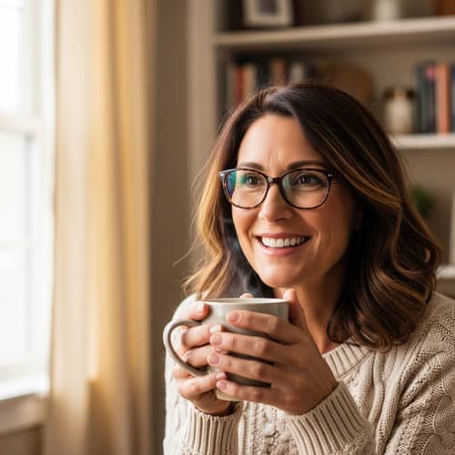 Middle-Aged Woman with Warm Smile | Cozy Living Room