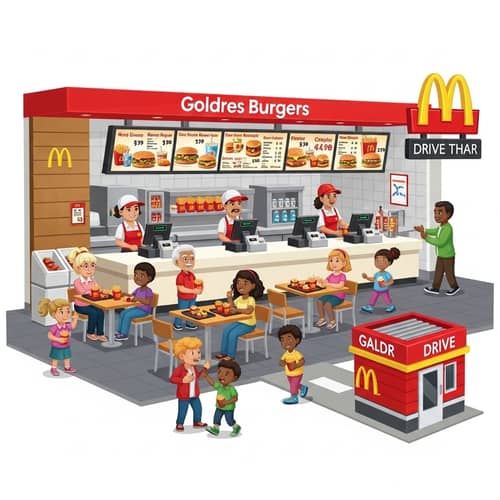 Vibrant Fast-Food Restaurant with Golden Arches Logo
