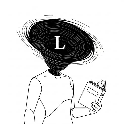 Minimalist Figure with Swirling Black Hole Head Holding Book Minimalist Figure with Swirling Black Hole Head Holding Book