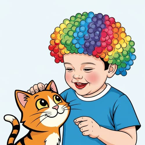 Cheerful Caucasian Boy Interacting with Playful Cat