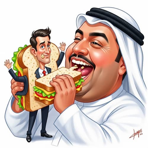 Hilarious Illustration of a Man Eating a Sandwich
