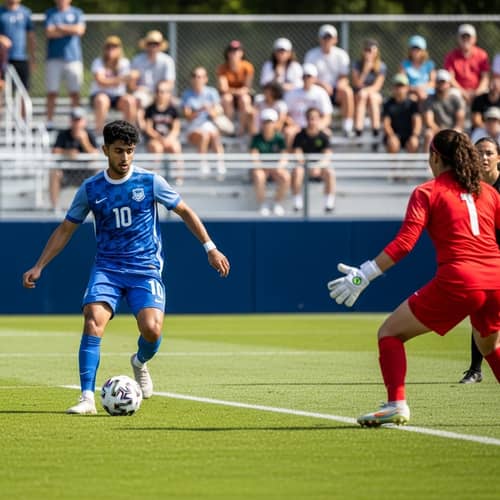 Dynamic Soccer Scene: South Asian Male Player Dribbling Ball