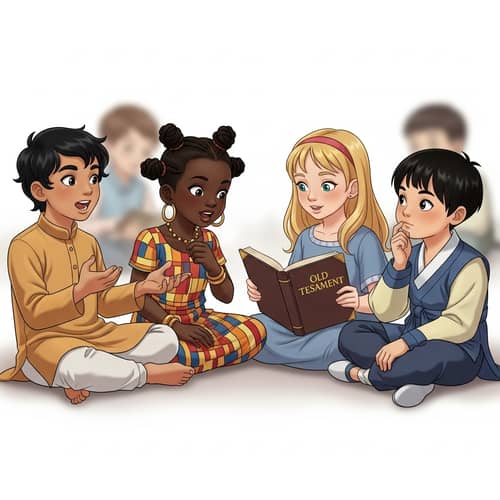 Diverse Kids Sharing Religious Stories | Cultural Illustration