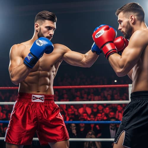 Intense Kickboxing Match: Confident Andrew Tate in Stadium Showdown