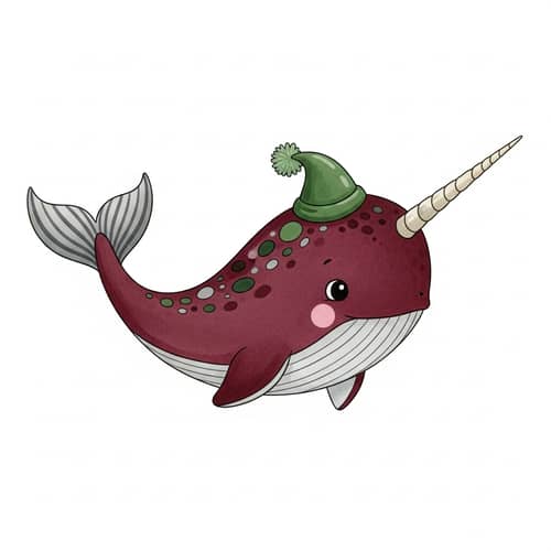 Charming Cartoon Narwhal in Scandinavian Style