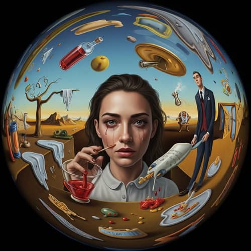 Surrealist Digital Painting: Woman's Struggle with Substance Abuse