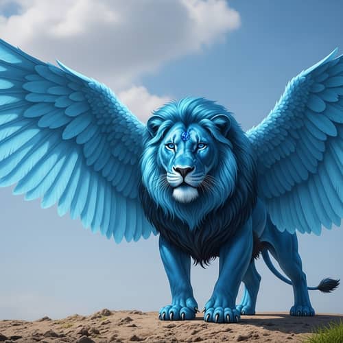 Majestic Blue Lion with Wings | Stunning Flying Creature