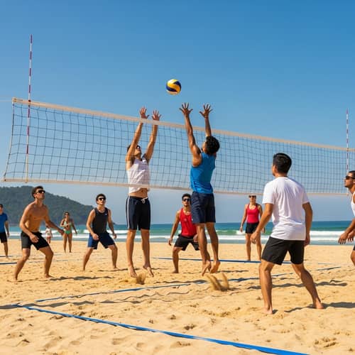 Exciting Volleyball Match on Sunny Beach | Athletic Determination